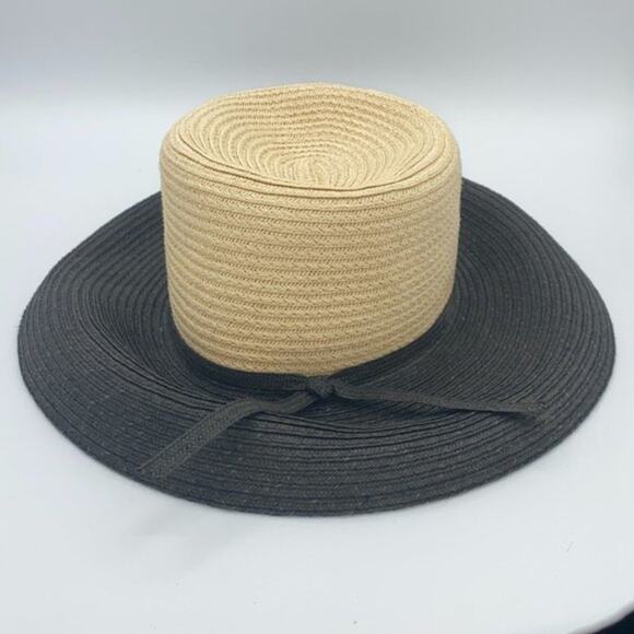 Vintage 100% Paper Wide Brim Black & Beige Sun Hat Women's - Picture 1 of 8
